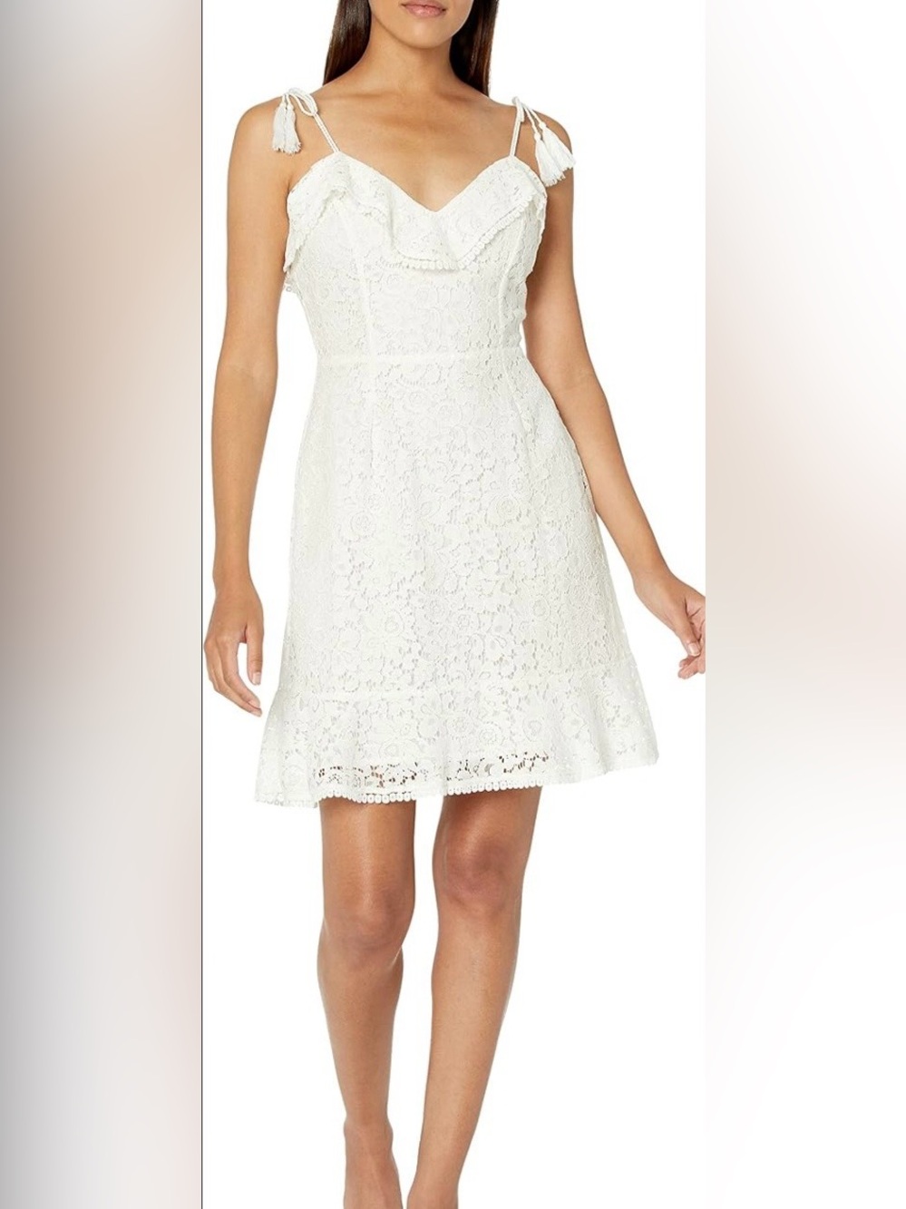 Cupcakes & Cashmere Women’s Lace Ruffle Mini Dress Ivory Size 8 Cotton Blend NEW